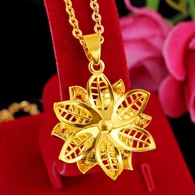 24K Gold Plated Flower Pendant Necklace for Wedding Anniversary Jewelry ...